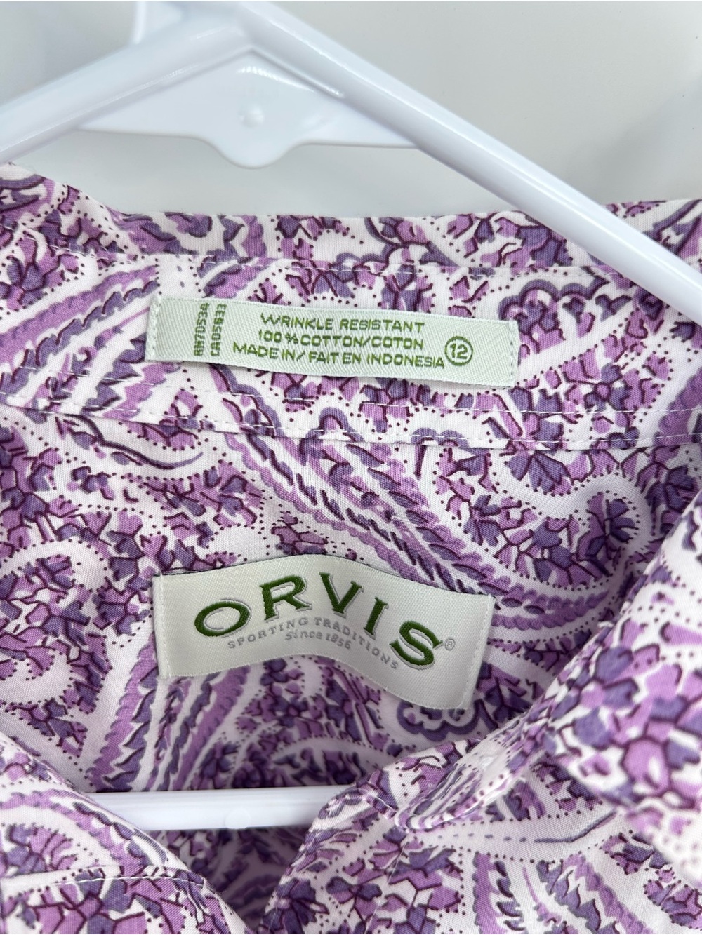 Orvis Women's Purple Cotton Paisley Button-Up Blouse - Size 12 - Picture 3 of 3